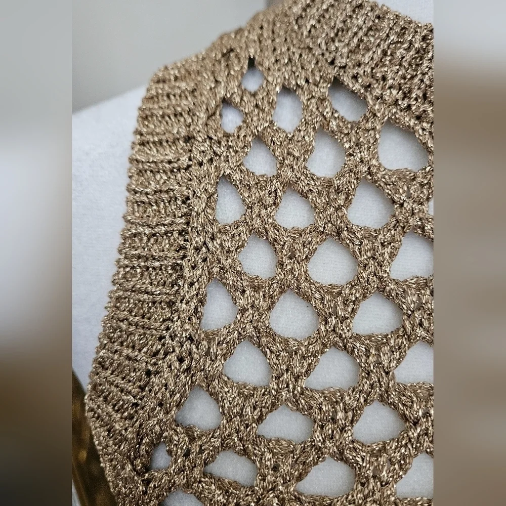 Zara Metallic Crochet Fishnet Midi Dress Gold Open Knit Cover Up Size Small - Picture 4 of 16